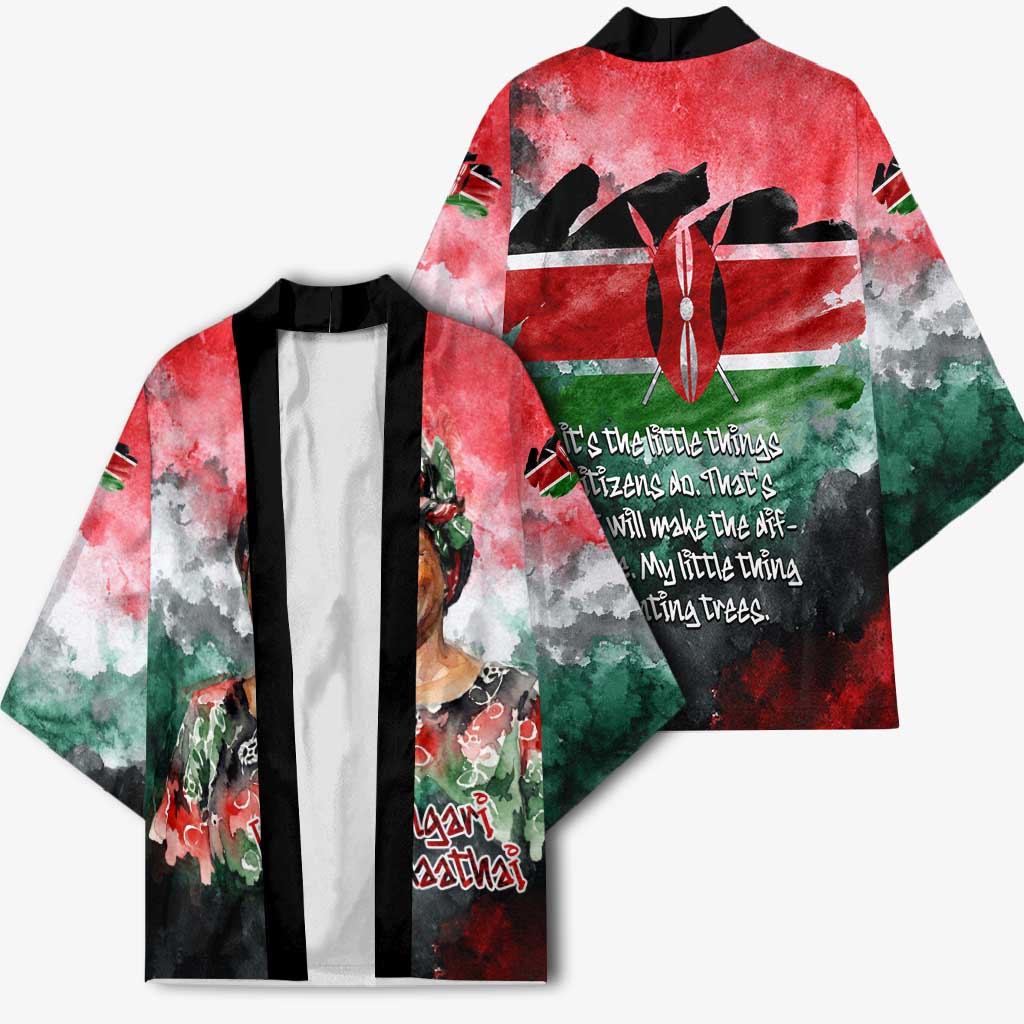 Wangari Maathai Kimono Kenyan Flag Watercolor Style - Environmental Quote Planting Trees Tribute Eco-Activism - Wonder Print Shop