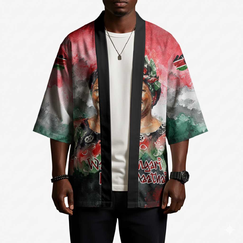 Wangari Maathai Kimono Kenyan Flag Watercolor Style - Environmental Quote Planting Trees Tribute Eco-Activism - Wonder Print Shop
