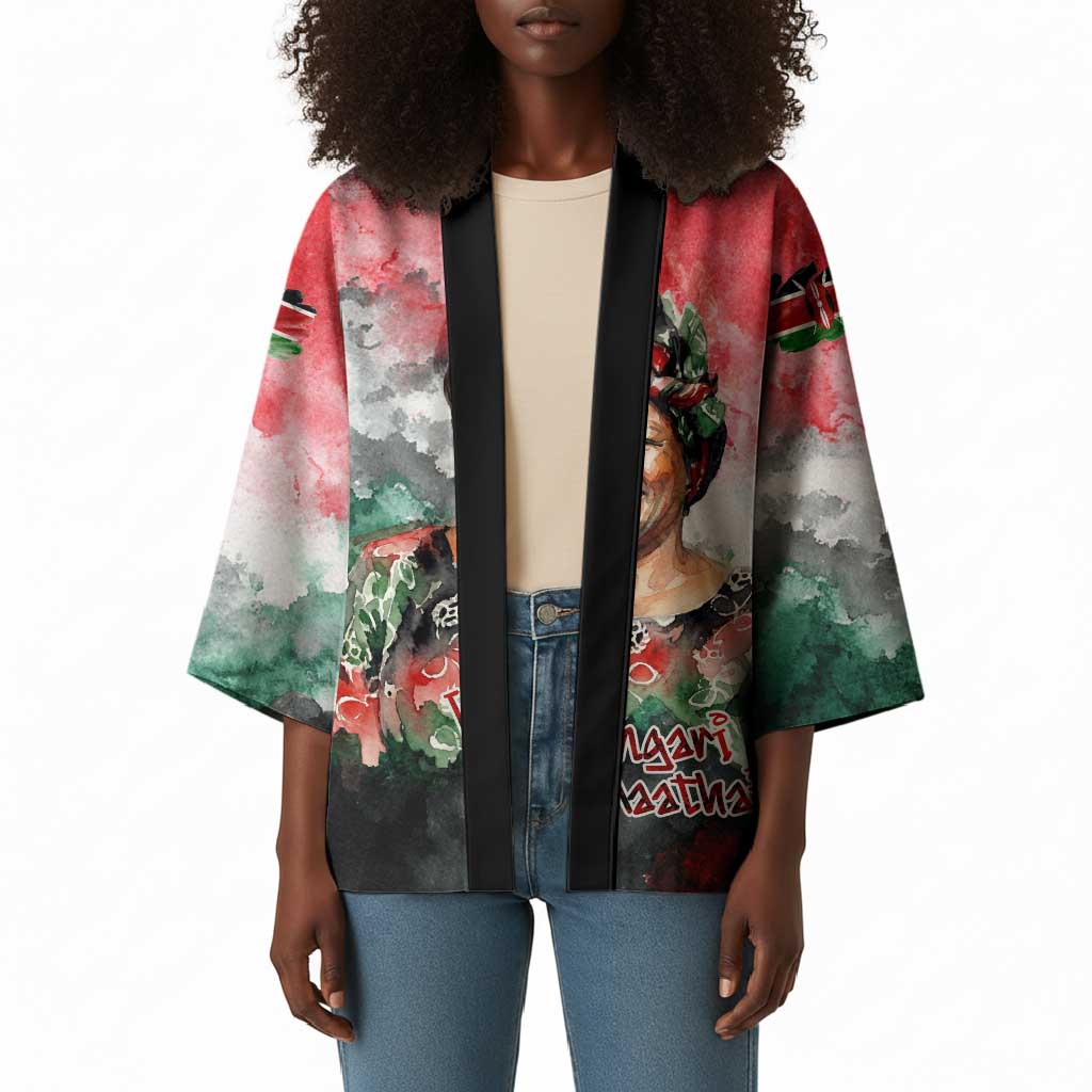 Wangari Maathai Kimono Kenyan Flag Watercolor Style - Environmental Quote Planting Trees Tribute Eco-Activism - Wonder Print Shop