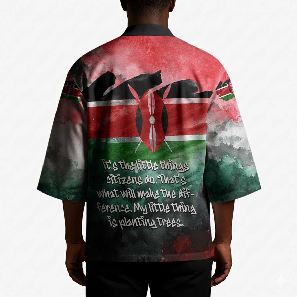 Wangari Maathai Kimono Kenyan Flag Watercolor Style - Environmental Quote Planting Trees Tribute Eco-Activism - Wonder Print Shop