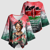Wangari Maathai Kimono Sleeve Blouse Kenyan Flag Watercolor Style - Environmental Quote Planting Trees Tribute Eco-Activism - Wonder Print Shop