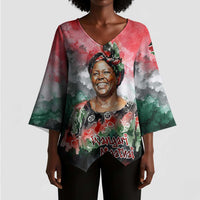 Wangari Maathai Kimono Sleeve Blouse Kenyan Flag Watercolor Style - Environmental Quote Planting Trees Tribute Eco-Activism - Wonder Print Shop