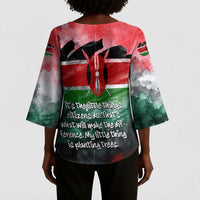 Wangari Maathai Kimono Sleeve Blouse Kenyan Flag Watercolor Style - Environmental Quote Planting Trees Tribute Eco-Activism - Wonder Print Shop