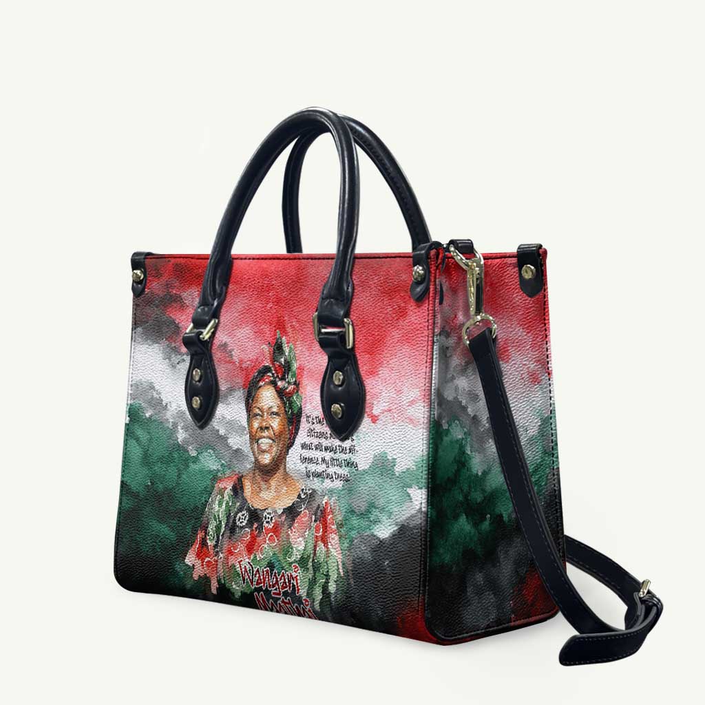 Wangari Maathai Leather Bag Kenyan Flag Watercolor Style - Environmental Quote Planting Trees Tribute Eco-Activism - Wonder Print Shop