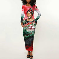 Wangari Maathai Long Sleeve Bodycon Dress Kenyan Flag Watercolor Style - Environmental Quote Planting Trees Tribute Eco-Activism - Wonder Print Shop