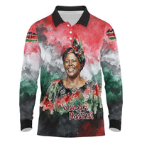 Wangari Maathai Long Sleeve Polo Shirt Kenyan Flag Watercolor Style - Environmental Quote Planting Trees Tribute Eco-Activism - Wonder Print Shop