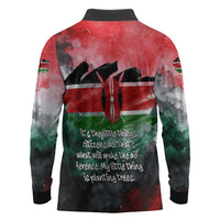 Wangari Maathai Long Sleeve Polo Shirt Kenyan Flag Watercolor Style - Environmental Quote Planting Trees Tribute Eco-Activism - Wonder Print Shop
