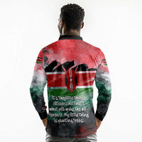 Wangari Maathai Long Sleeve Polo Shirt Kenyan Flag Watercolor Style - Environmental Quote Planting Trees Tribute Eco-Activism - Wonder Print Shop