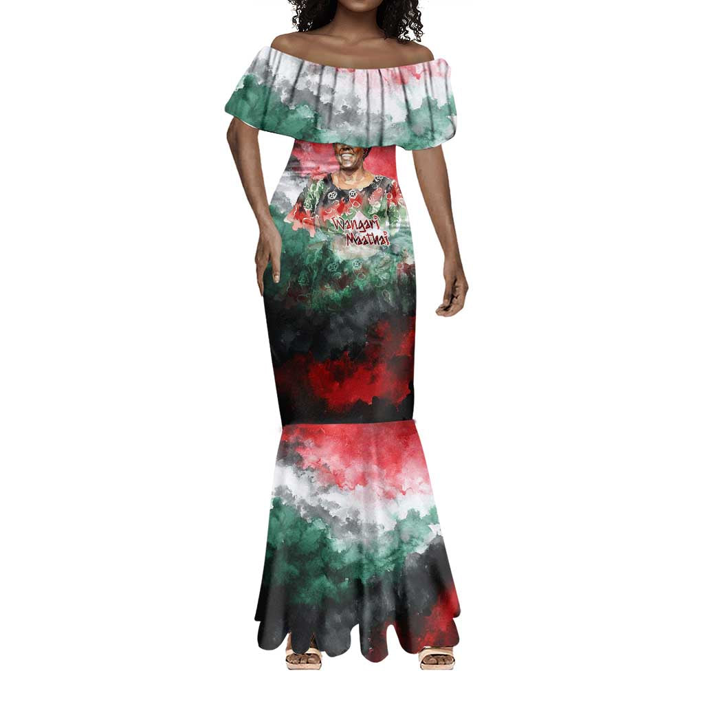 Wangari Maathai Mermaid Dress Kenyan Flag Watercolor Style - Environmental Quote Planting Trees Tribute Eco-Activism - Wonder Print Shop