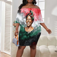 Wangari Maathai Off Shoulder Short Dress Kenyan Flag Watercolor Style - Environmental Quote Planting Trees Tribute Eco-Activism - Wonder Print Shop