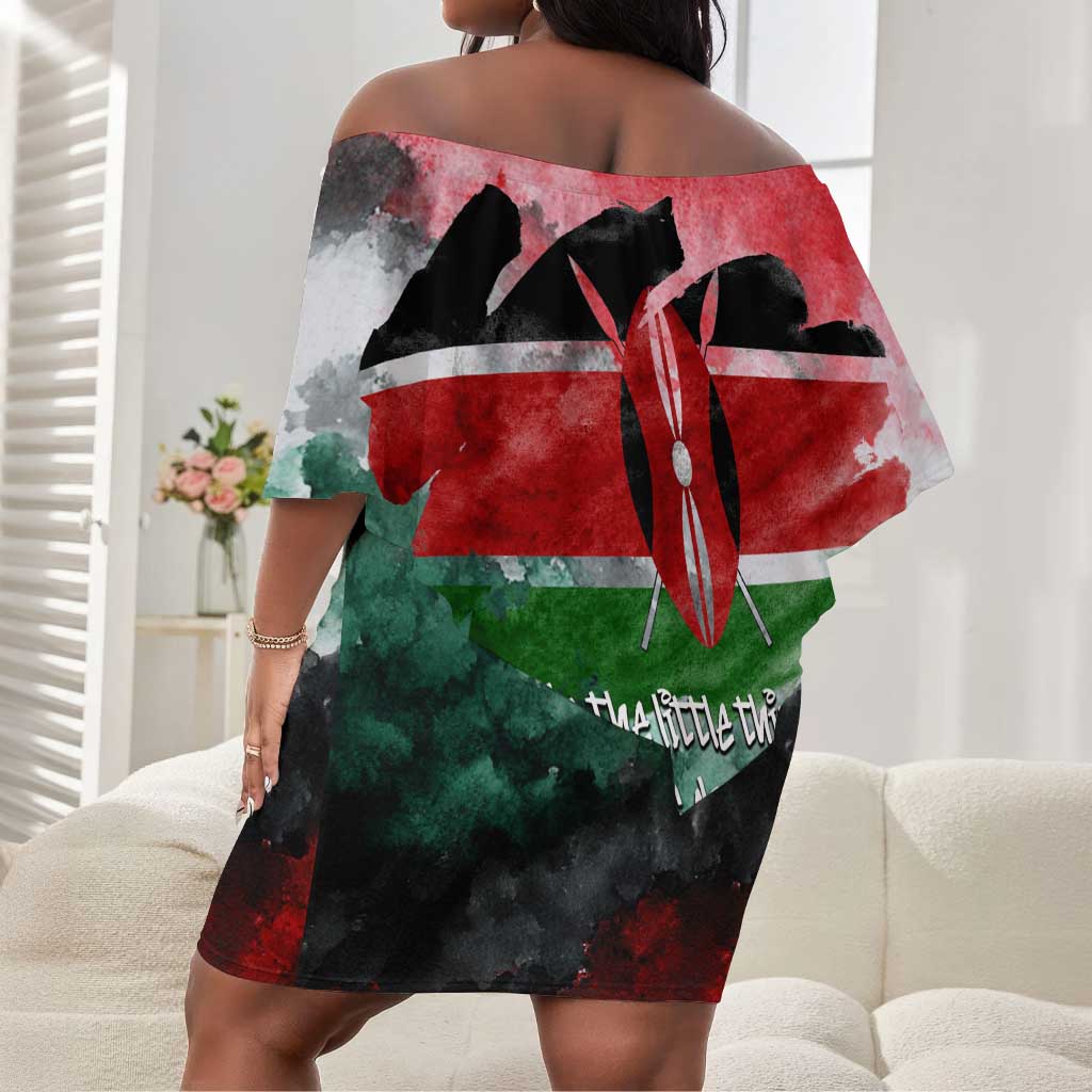 Wangari Maathai Off Shoulder Short Dress Kenyan Flag Watercolor Style - Environmental Quote Planting Trees Tribute Eco-Activism - Wonder Print Shop