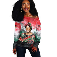 Wangari Maathai Off Shoulder Sweater Kenyan Flag Watercolor Style - Environmental Quote Planting Trees Tribute Eco-Activism - Wonder Print Shop