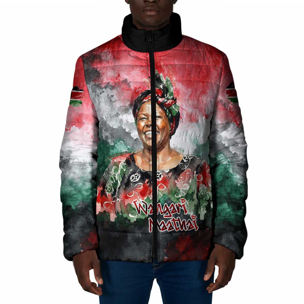 Wangari Maathai Padded Jacket Kenyan Flag Watercolor Style - Environmental Quote Planting Trees Tribute Eco-Activism - Wonder Print Shop