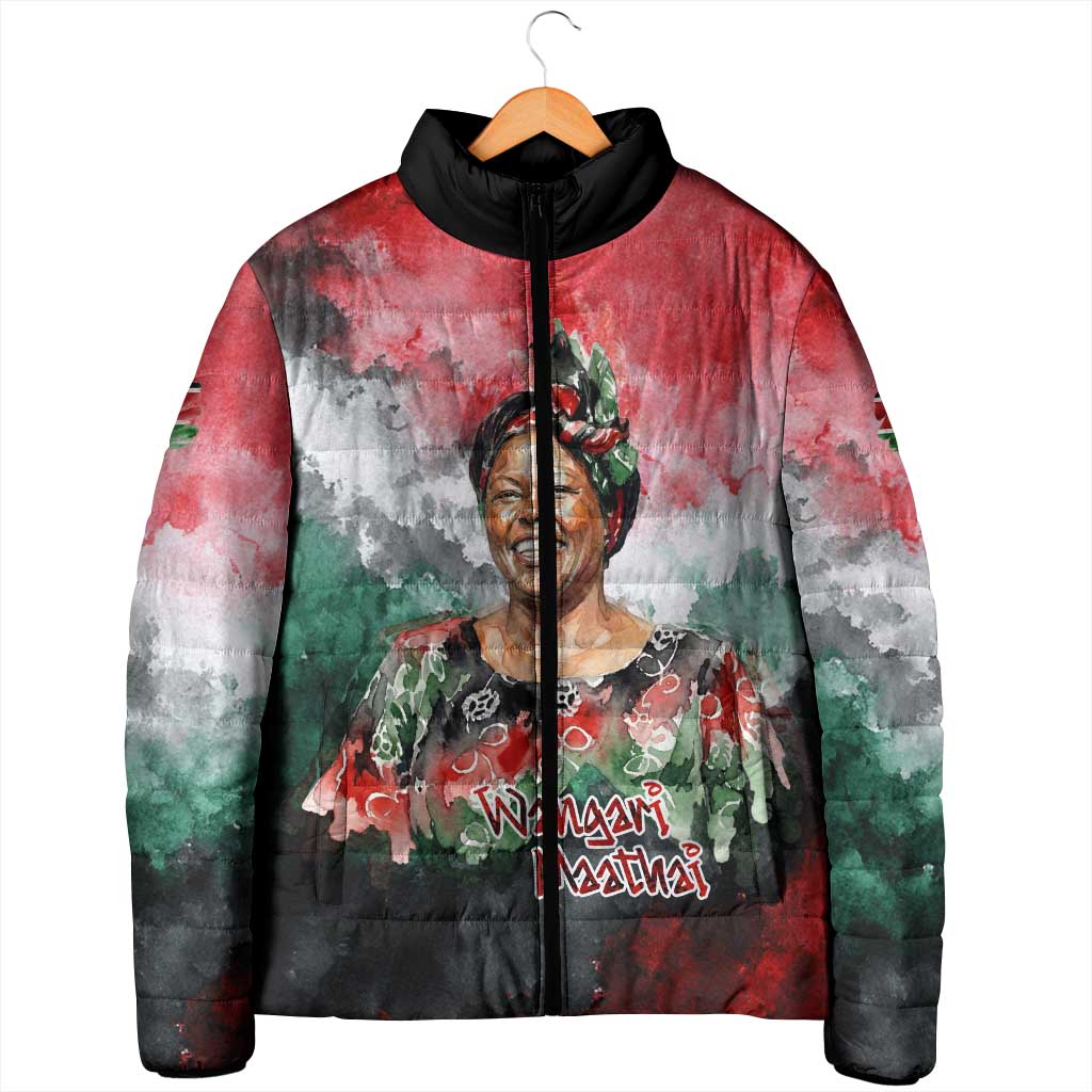 Wangari Maathai Padded Jacket Kenyan Flag Watercolor Style - Environmental Quote Planting Trees Tribute Eco-Activism - Wonder Print Shop