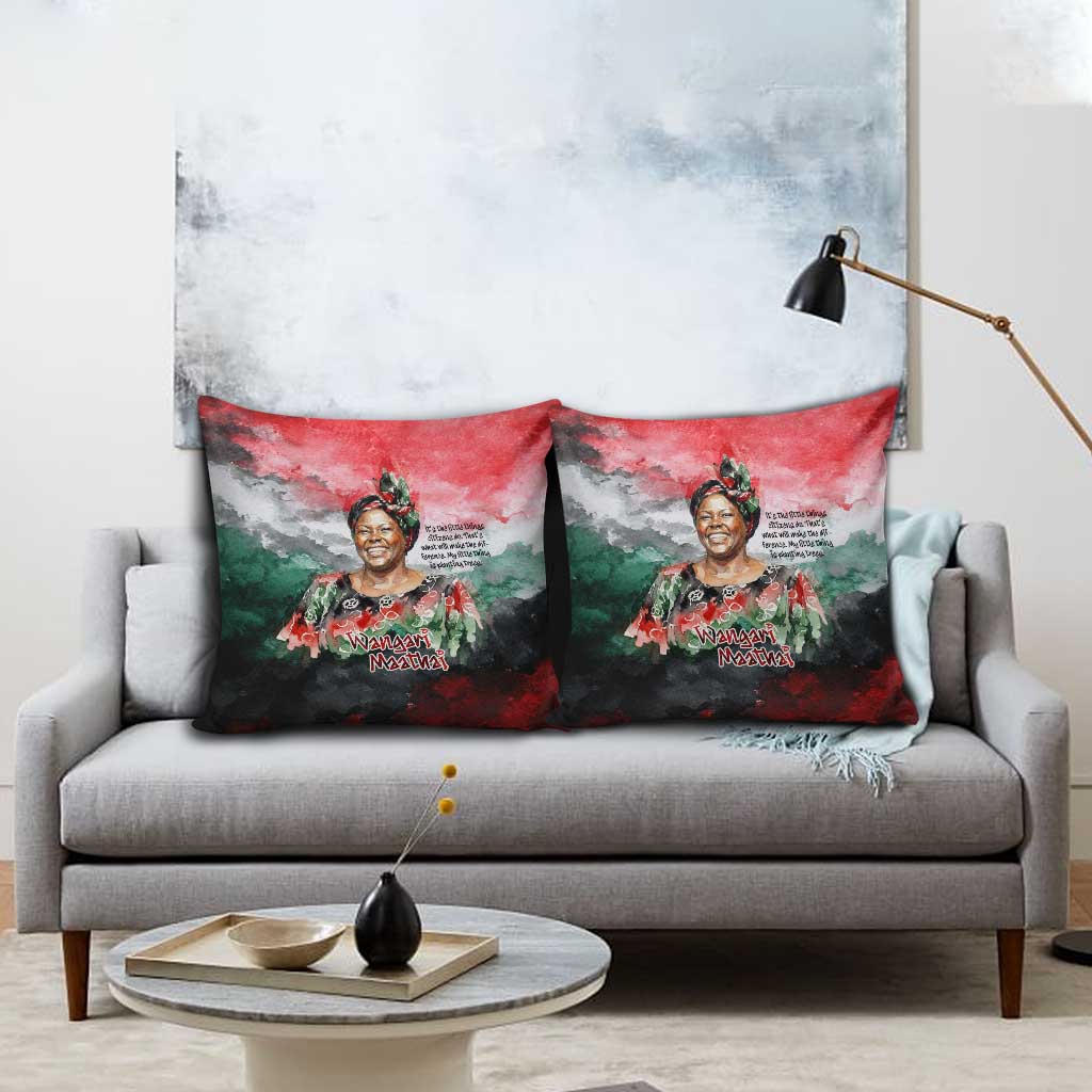 Wangari Maathai Pillow Cover Kenyan Flag Watercolor Style - Environmental Quote Planting Trees Tribute Eco-Activism - Wonder Print Shop