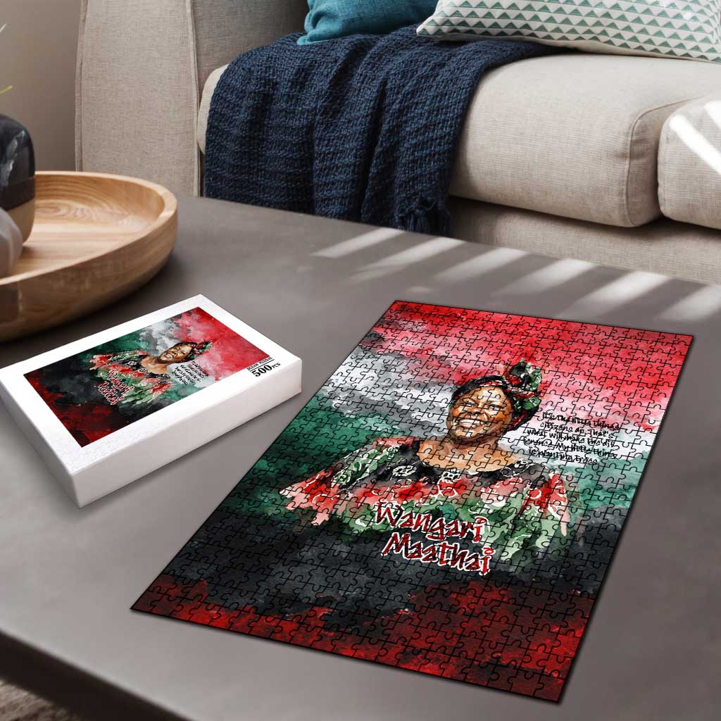 Wangari Maathai Puzzle Kenyan Flag Watercolor Style - Environmental Quote Planting Trees Tribute Eco-Activism - Wonder Print Shop