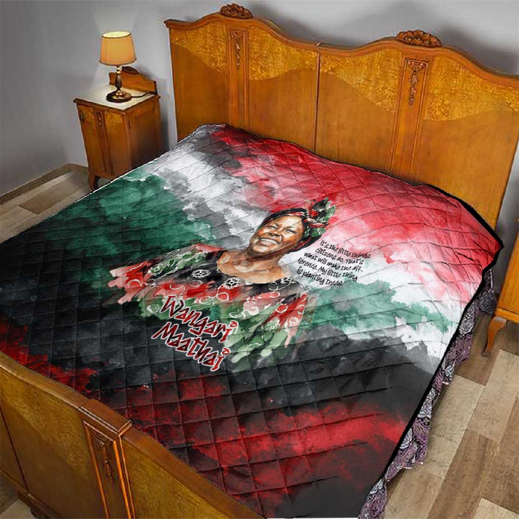 Wangari Maathai Quilt Kenyan Flag Watercolor Style - Environmental Quote Planting Trees Tribute Eco-Activism - Wonder Print Shop