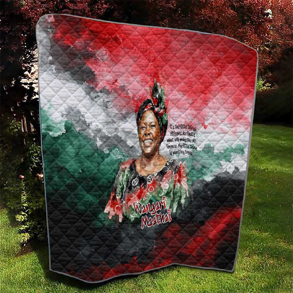 Wangari Maathai Quilt Kenyan Flag Watercolor Style - Environmental Quote Planting Trees Tribute Eco-Activism - Wonder Print Shop