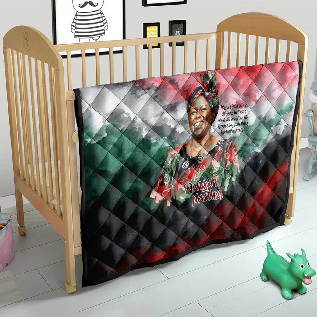 Wangari Maathai Quilt Kenyan Flag Watercolor Style - Environmental Quote Planting Trees Tribute Eco-Activism - Wonder Print Shop