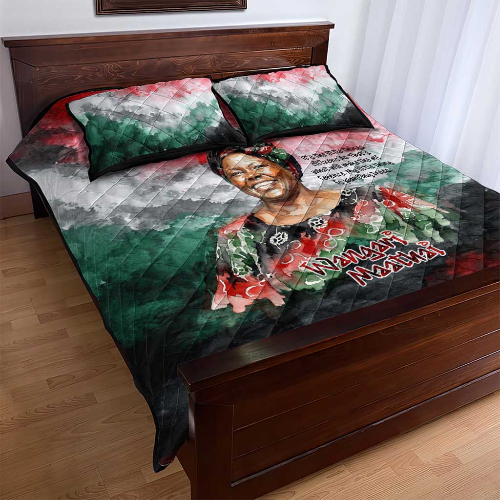 Wangari Maathai Quilt Bed Set Kenyan Flag Watercolor Style - Environmental Quote Planting Trees Tribute Eco-Activism - Wonder Print Shop