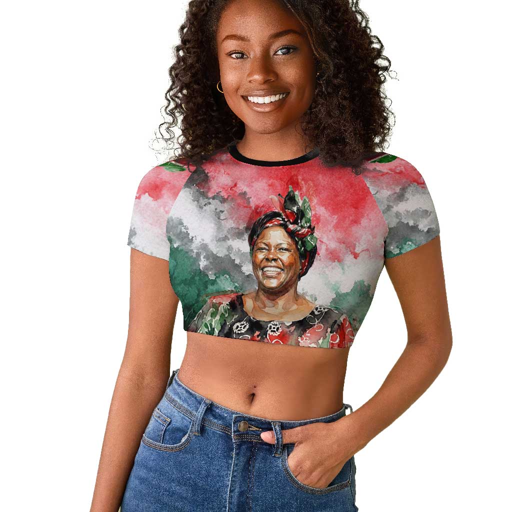 Wangari Maathai Raglan Cropped T shirt Kenyan Flag Watercolor Style - Environmental Quote Planting Trees Tribute Eco-Activism - Wonder Print Shop