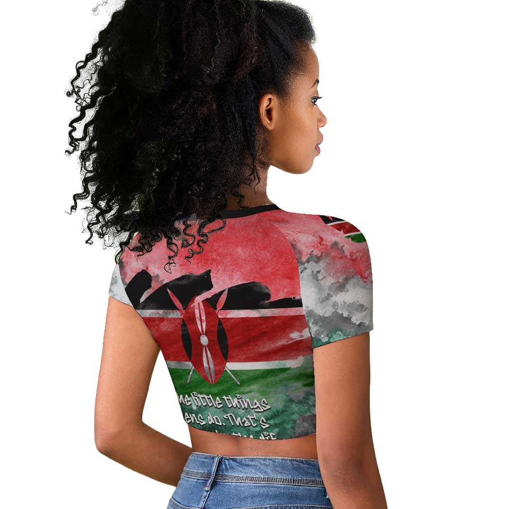 Wangari Maathai Raglan Cropped T shirt Kenyan Flag Watercolor Style - Environmental Quote Planting Trees Tribute Eco-Activism - Wonder Print Shop