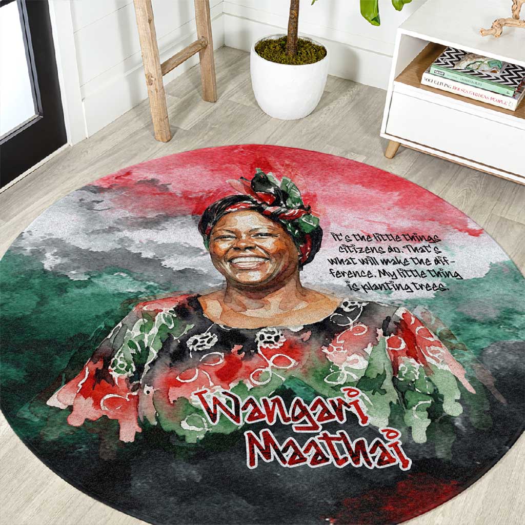 Wangari Maathai Round Carpet Kenyan Flag Watercolor Style - Environmental Quote Planting Trees Tribute Eco-Activism - Wonder Print Shop
