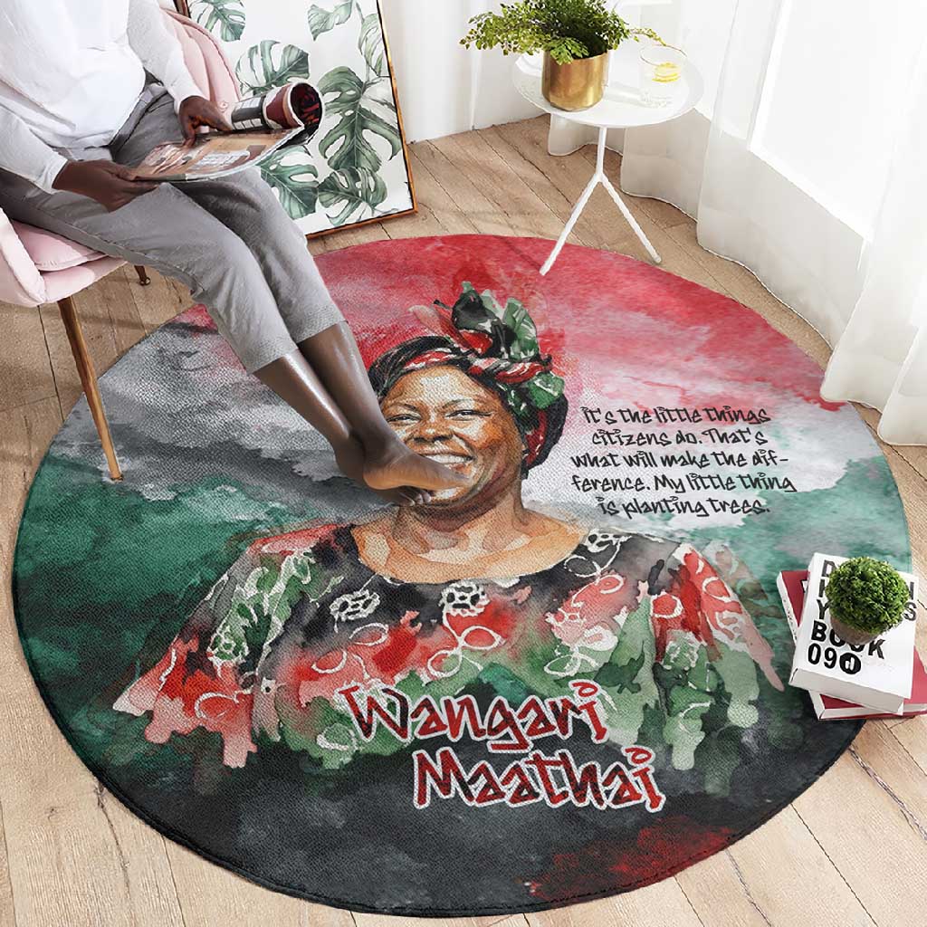 Wangari Maathai Round Carpet Kenyan Flag Watercolor Style - Environmental Quote Planting Trees Tribute Eco-Activism - Wonder Print Shop