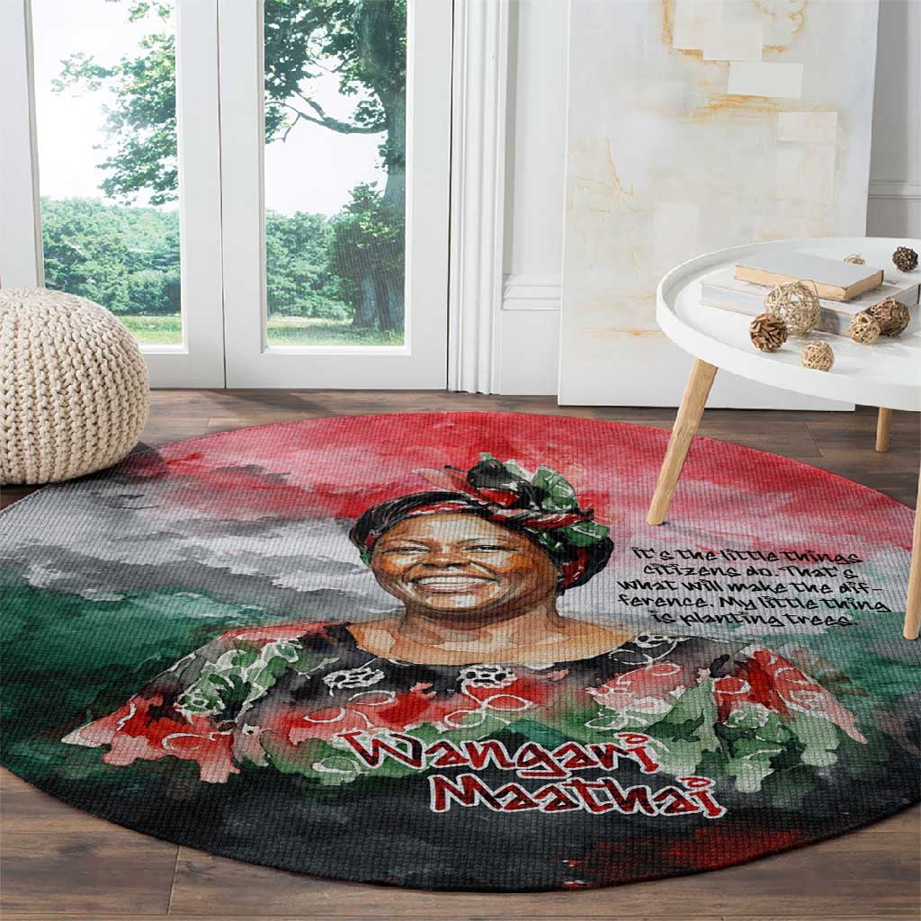 Wangari Maathai Round Carpet Kenyan Flag Watercolor Style - Environmental Quote Planting Trees Tribute Eco-Activism - Wonder Print Shop