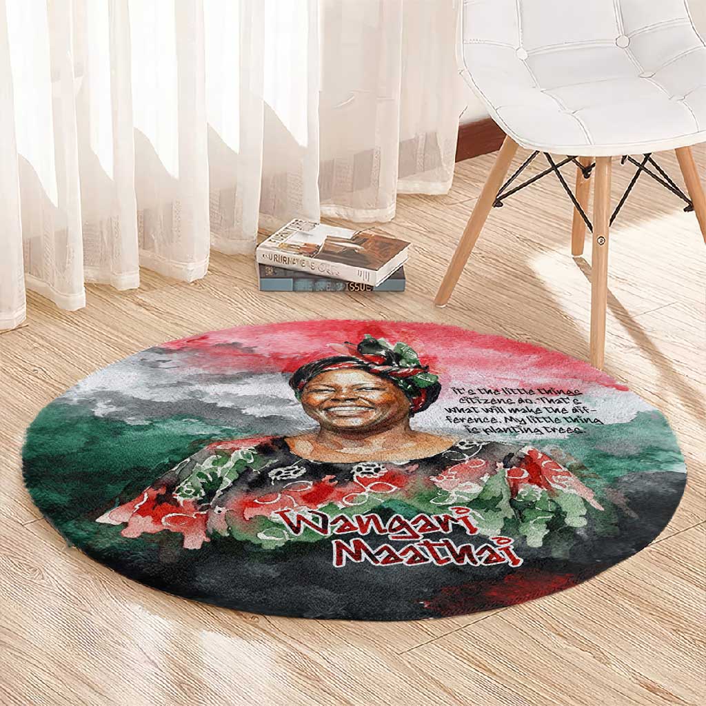 Wangari Maathai Round Carpet Kenyan Flag Watercolor Style - Environmental Quote Planting Trees Tribute Eco-Activism - Wonder Print Shop