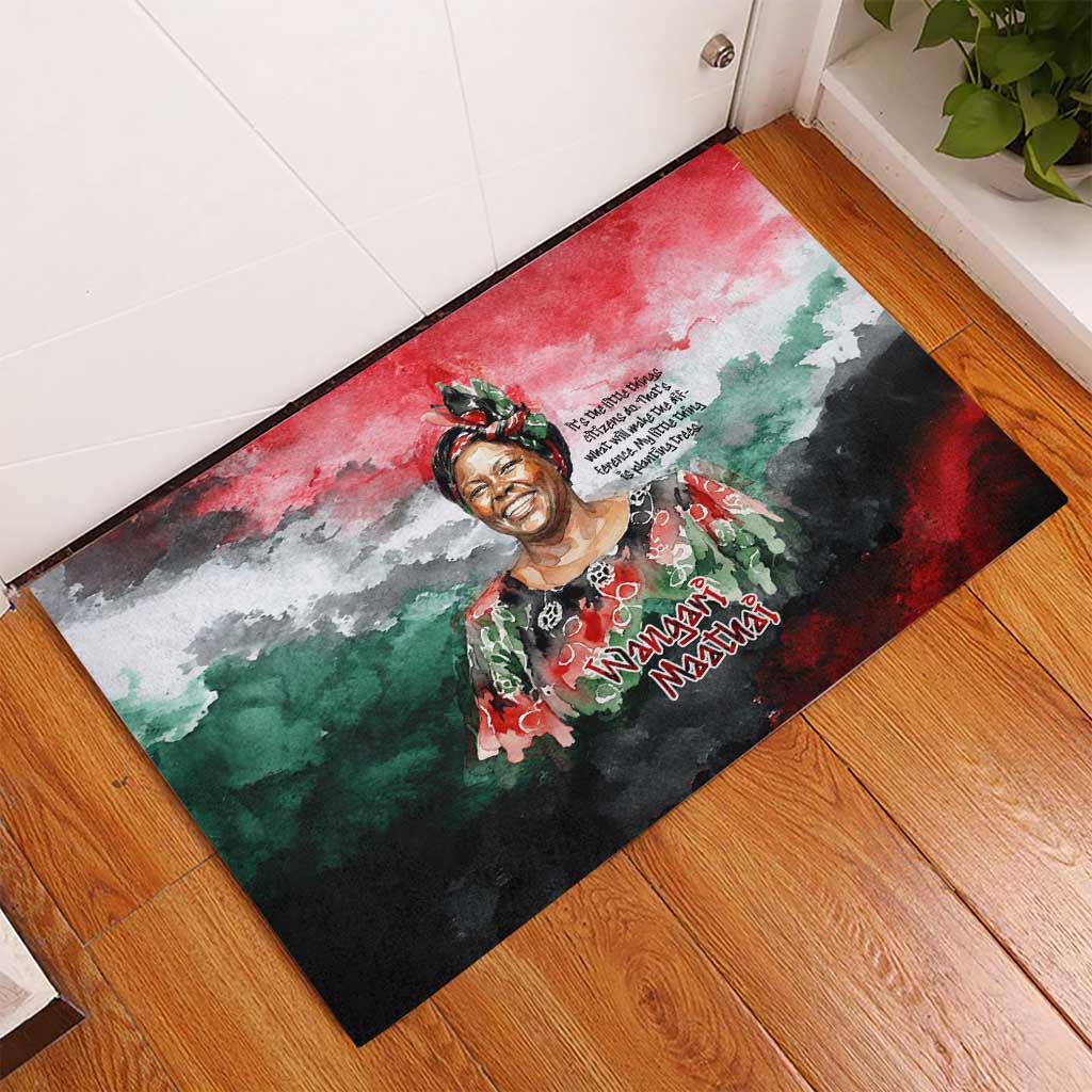 Wangari Maathai Rubber Doormat Kenyan Flag Watercolor Style - Environmental Quote Planting Trees Tribute Eco-Activism - Wonder Print Shop