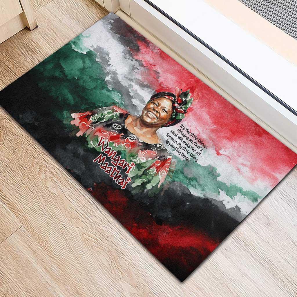 Wangari Maathai Rubber Doormat Kenyan Flag Watercolor Style - Environmental Quote Planting Trees Tribute Eco-Activism - Wonder Print Shop