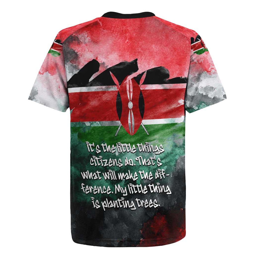 Wangari Maathai Rugby Jersey Kenyan Flag Watercolor Style - Environmental Quote Planting Trees Tribute Eco-Activism - Wonder Print Shop