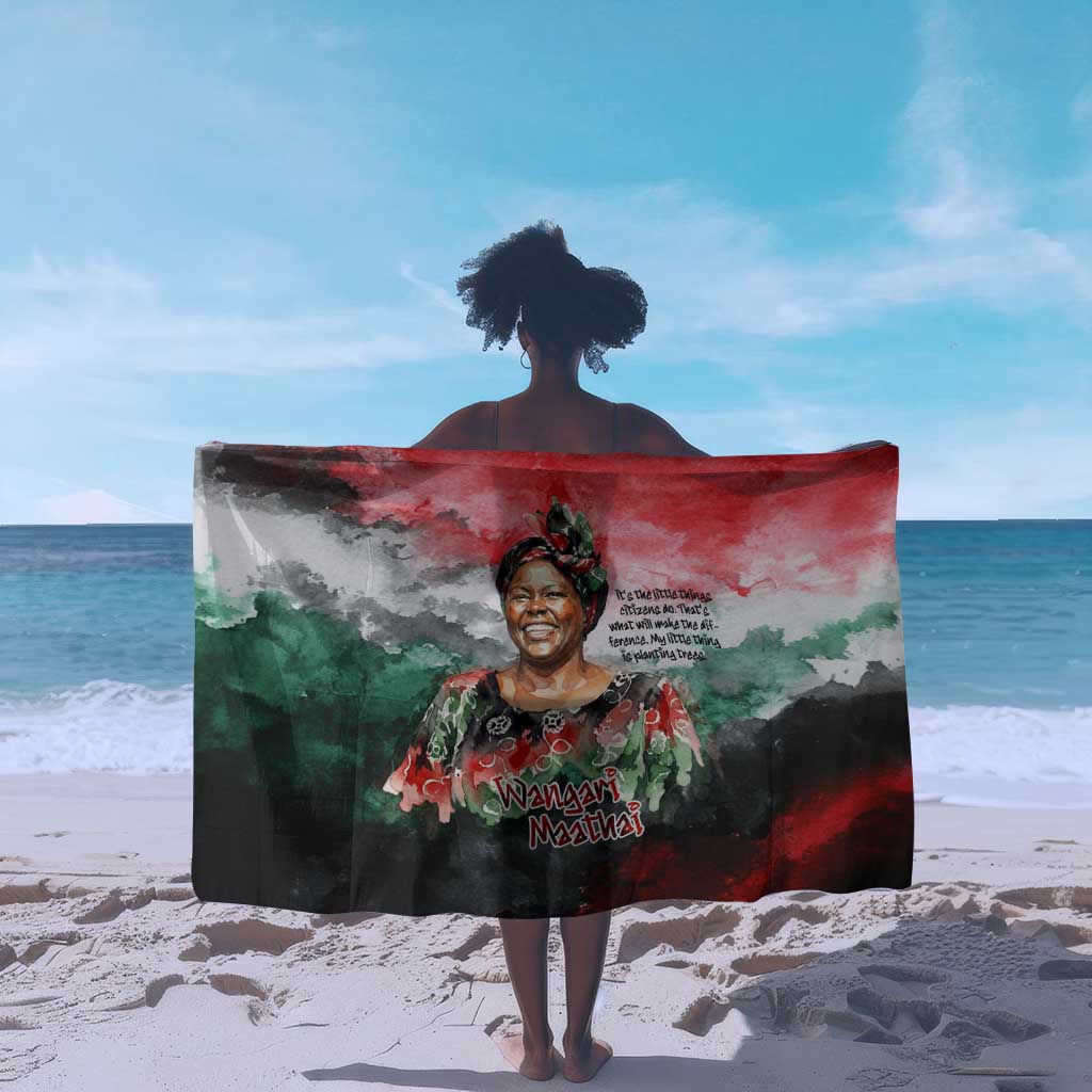 Wangari Maathai Sarong Kenyan Flag Watercolor Style - Environmental Quote Planting Trees Tribute Eco-Activism - Wonder Print Shop