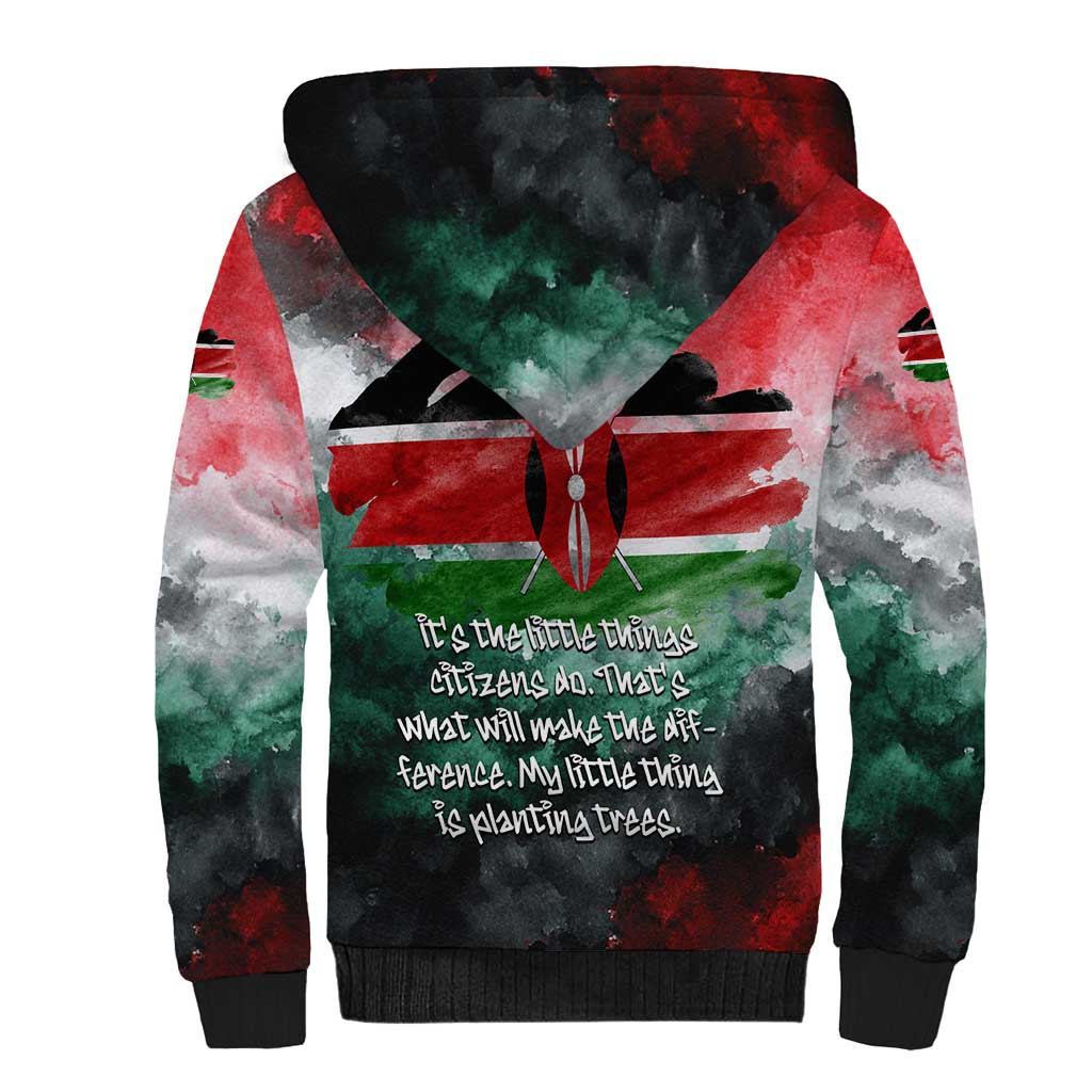 Wangari Maathai Sherpa Hoodie Kenyan Flag Watercolor Style - Environmental Quote Planting Trees Tribute Eco-Activism - Wonder Print Shop