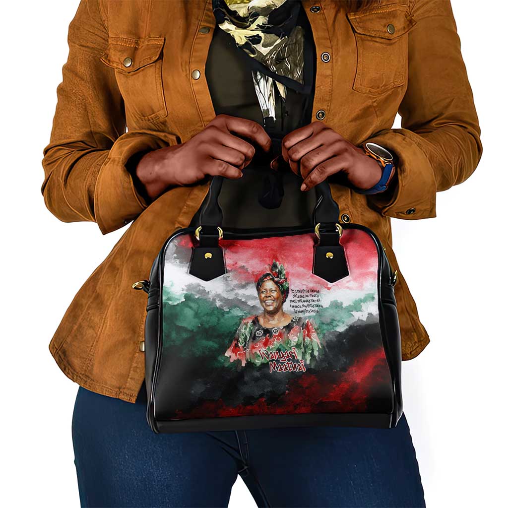 Wangari Maathai Shoulder Handbag Kenyan Flag Watercolor Style - Environmental Quote Planting Trees Tribute Eco-Activism - Wonder Print Shop