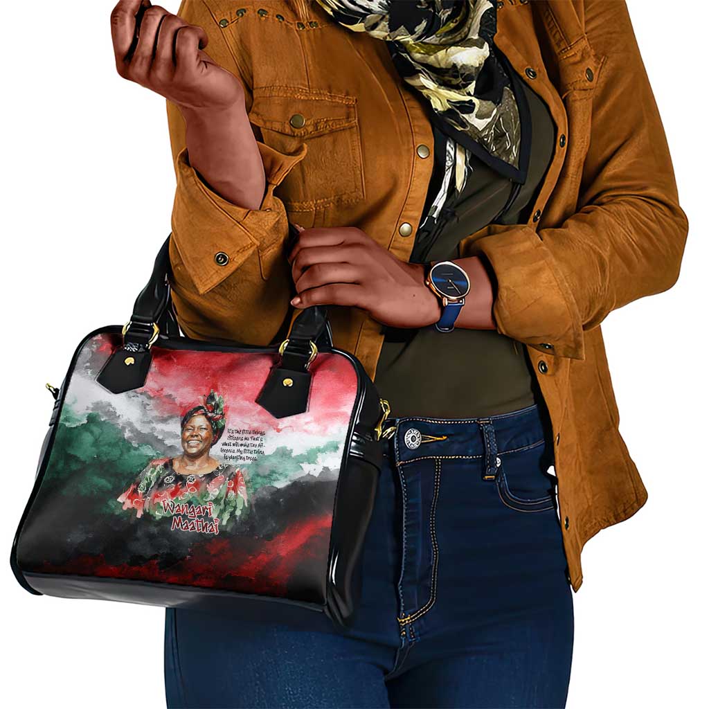 Wangari Maathai Shoulder Handbag Kenyan Flag Watercolor Style - Environmental Quote Planting Trees Tribute Eco-Activism - Wonder Print Shop
