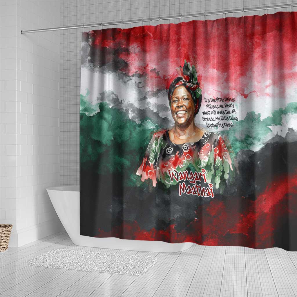 Wangari Maathai Shower Curtain Kenyan Flag Watercolor Style - Environmental Quote Planting Trees Tribute Eco-Activism - Wonder Print Shop