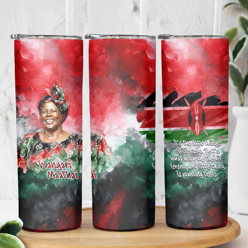 Wangari Maathai Skinny Tumbler Kenyan Flag Watercolor Style - Environmental Quote Planting Trees Tribute Eco-Activism - Wonder Print Shop