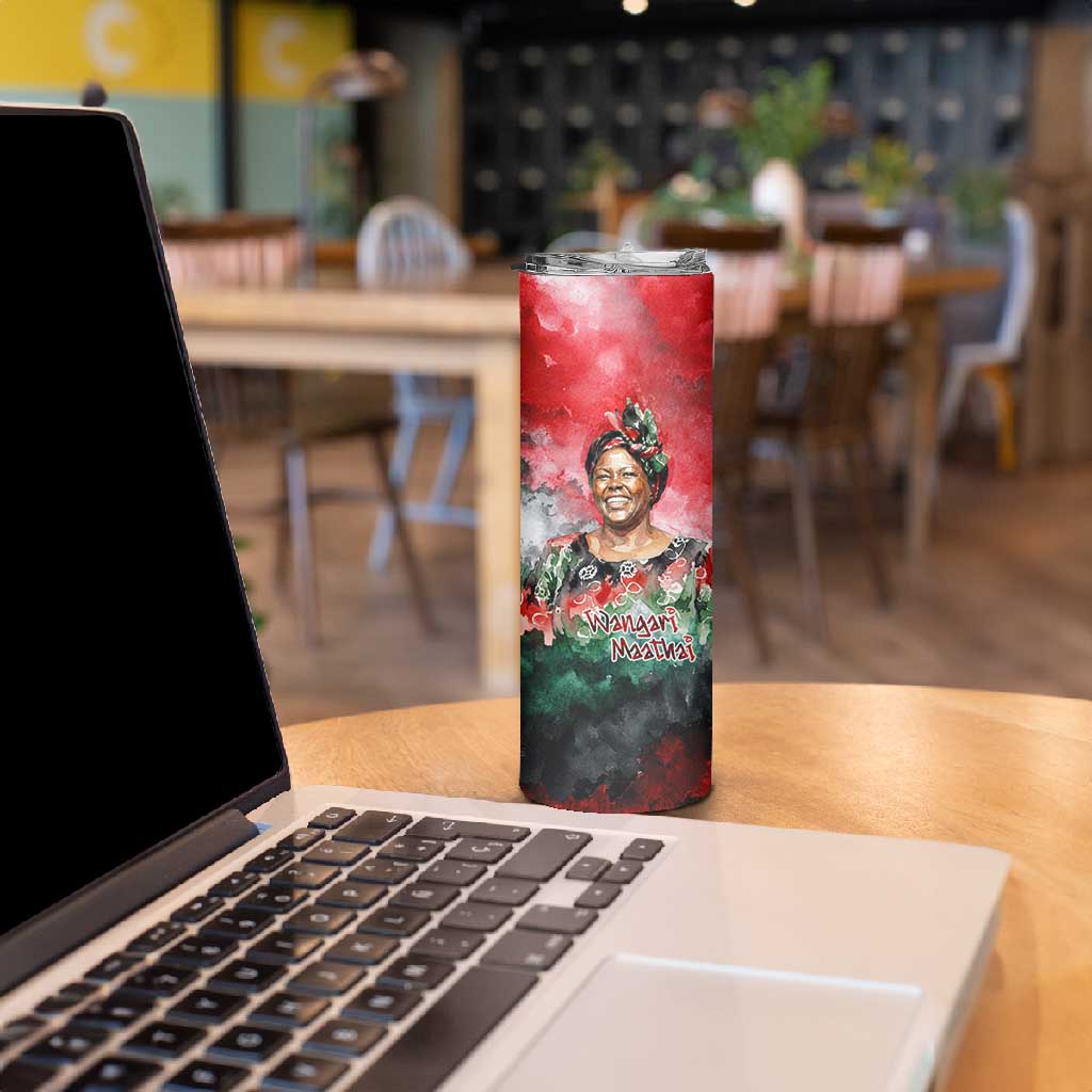 Wangari Maathai Skinny Tumbler Kenyan Flag Watercolor Style - Environmental Quote Planting Trees Tribute Eco-Activism - Wonder Print Shop