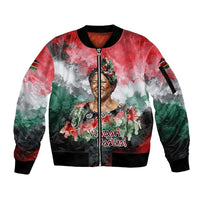 Wangari Maathai Sleeve Zip Bomber Jacket Kenyan Flag Watercolor Style - Environmental Quote Planting Trees Tribute Eco-Activism - Wonder Print Shop
