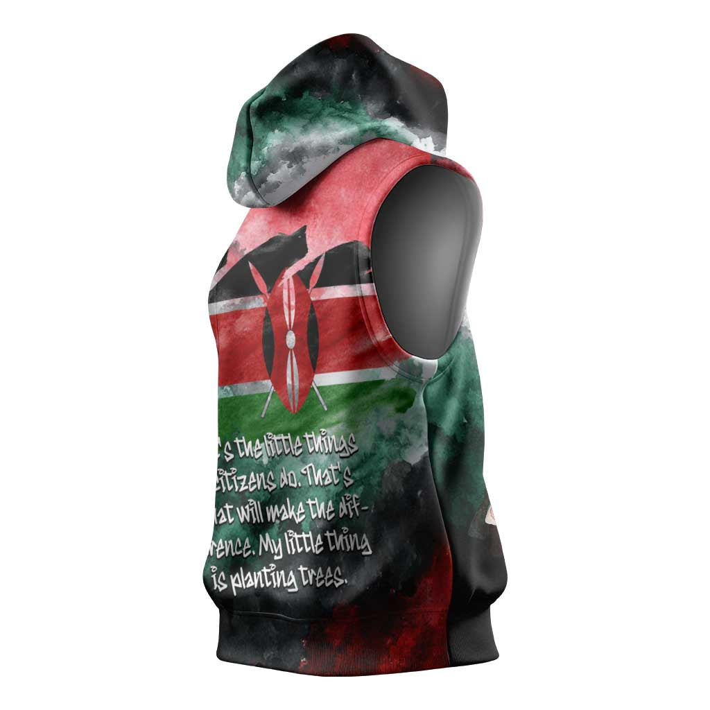 Wangari Maathai Sleeveless Hoodie Kenyan Flag Watercolor Style - Environmental Quote Planting Trees Tribute Eco-Activism - Wonder Print Shop