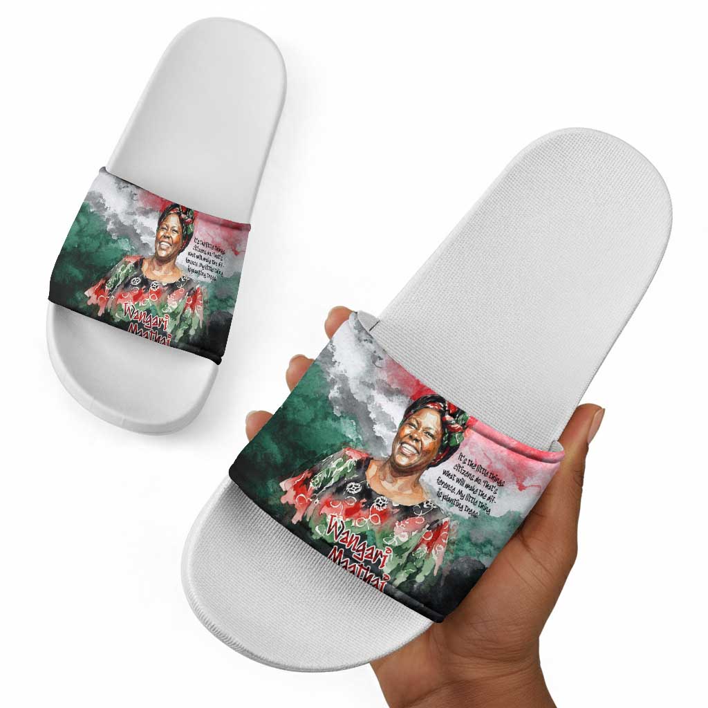 Wangari Maathai Slide Sandals Kenyan Flag Watercolor Style - Environmental Quote Planting Trees Tribute Eco-Activism - Wonder Print Shop