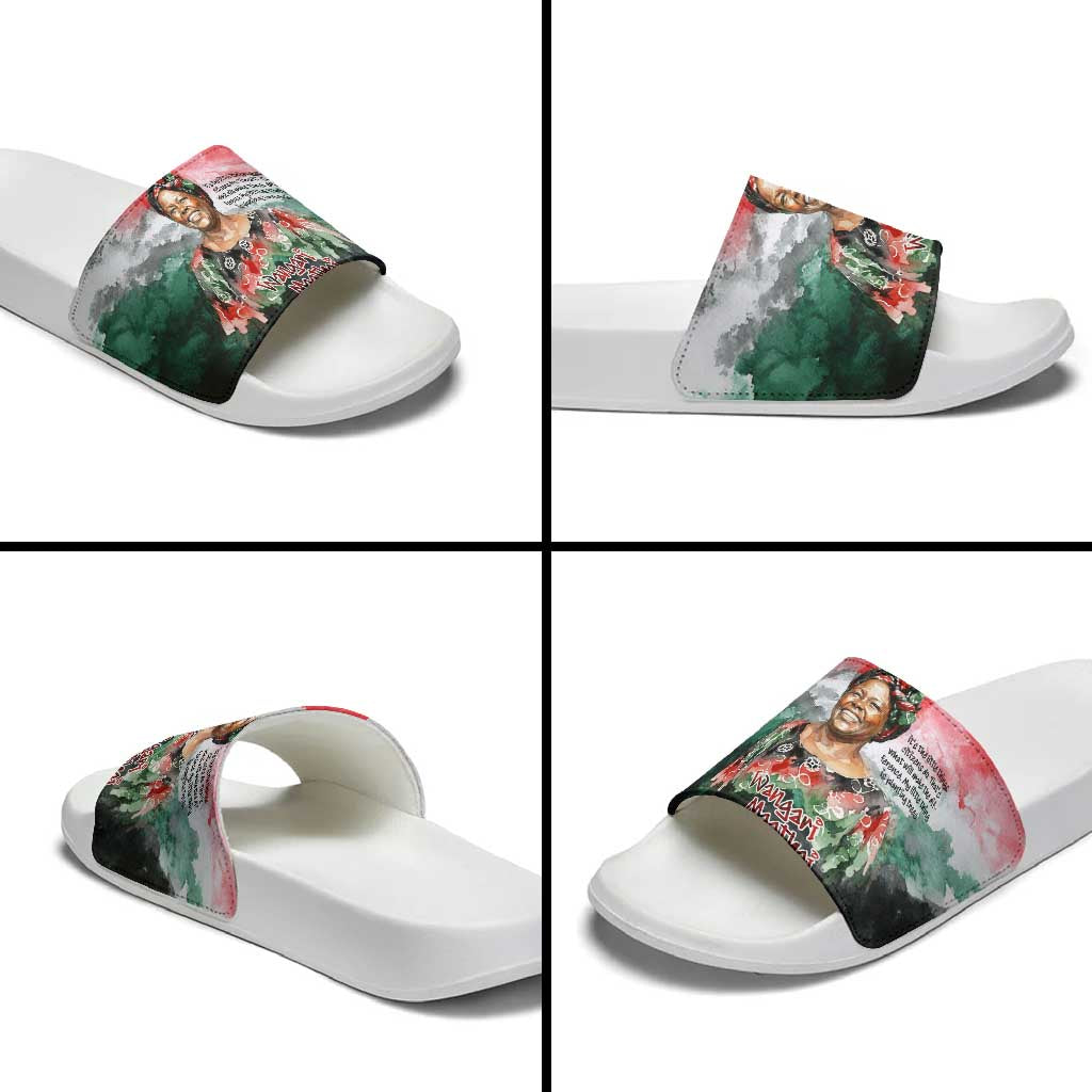 Wangari Maathai Slide Sandals Kenyan Flag Watercolor Style - Environmental Quote Planting Trees Tribute Eco-Activism - Wonder Print Shop