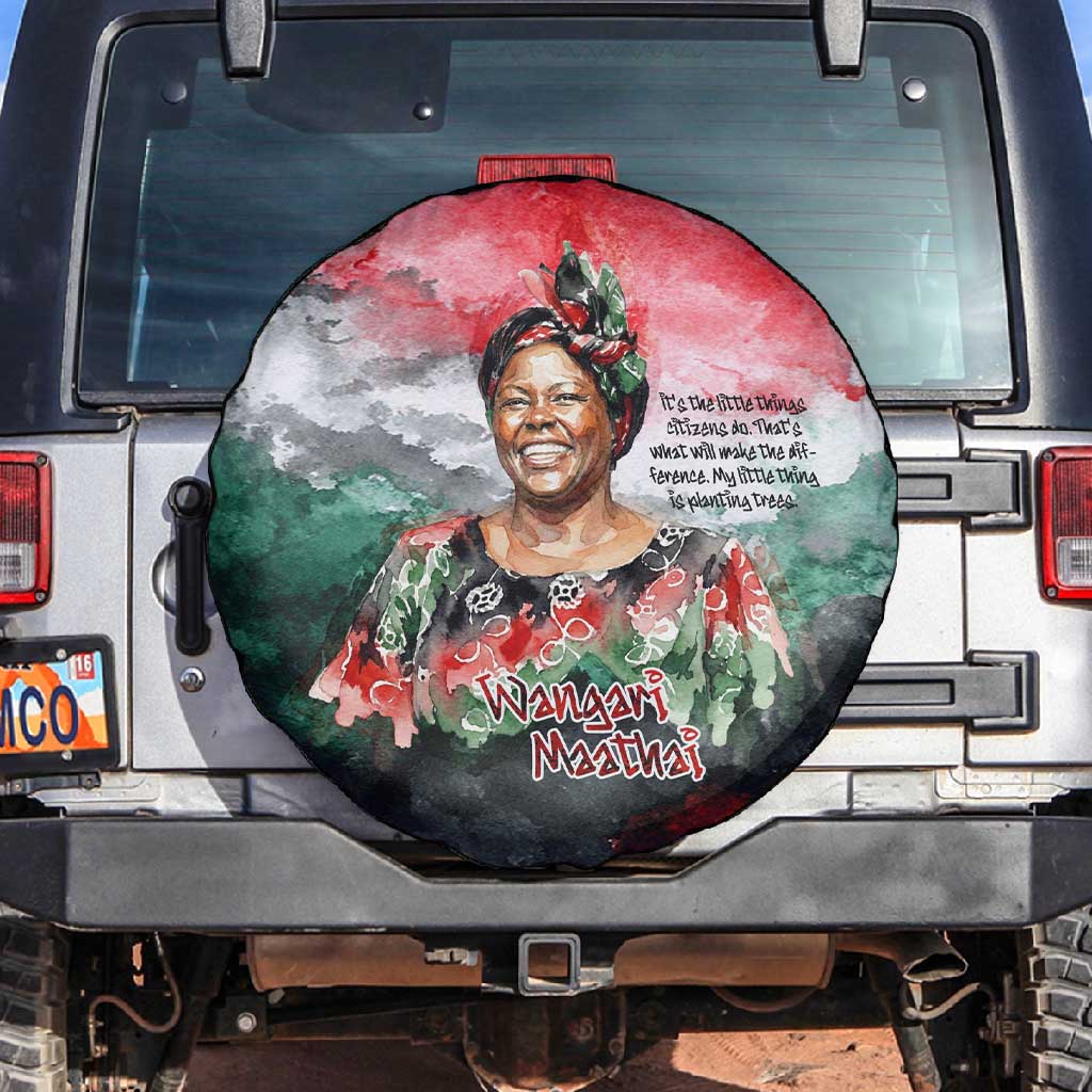 Wangari Maathai Spare Tire Cover Kenyan Flag Watercolor Style - Environmental Quote Planting Trees Tribute Eco-Activism - Wonder Print Shop