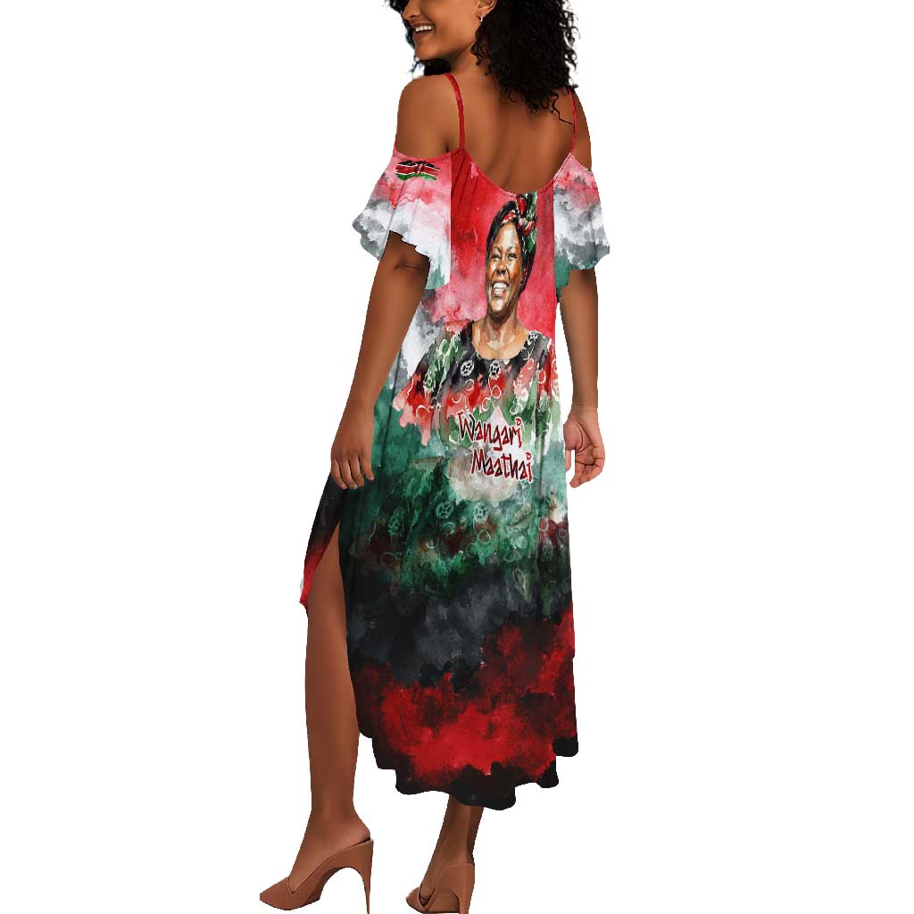 Wangari Maathai Summer Maxi Dress Kenyan Flag Watercolor Style - Environmental Quote Planting Trees Tribute Eco-Activism - Wonder Print Shop