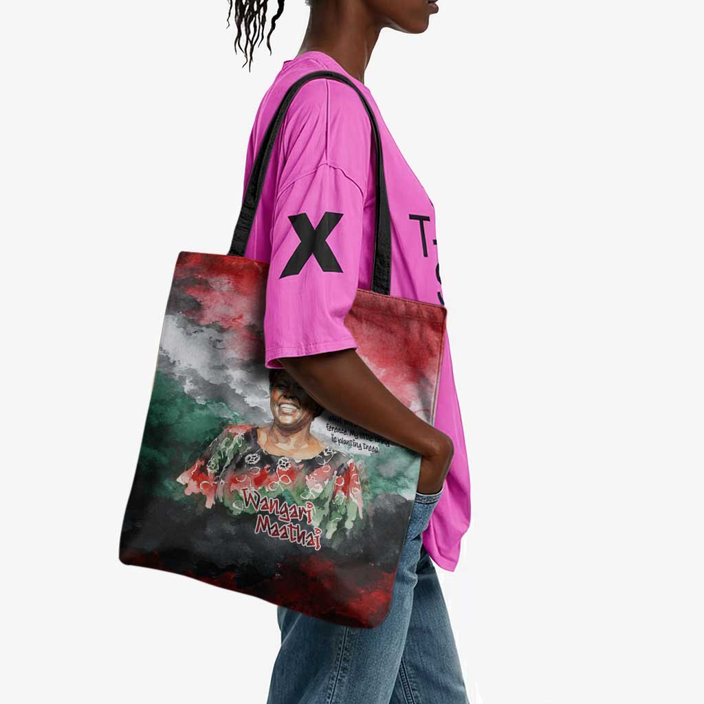 Wangari Maathai Tote Bag Kenyan Flag Watercolor Style - Environmental Quote Planting Trees Tribute Eco-Activism - Wonder Print Shop