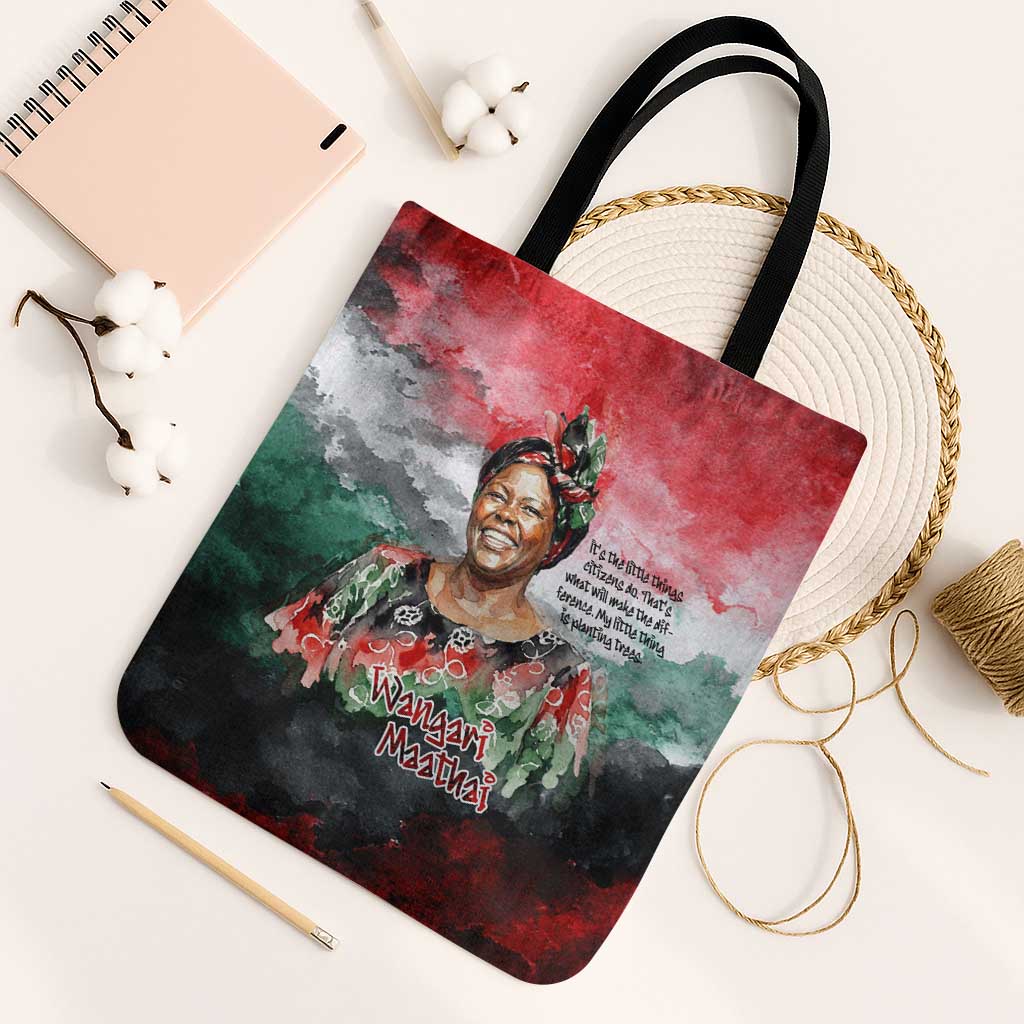 Wangari Maathai Tote Bag Kenyan Flag Watercolor Style - Environmental Quote Planting Trees Tribute Eco-Activism - Wonder Print Shop