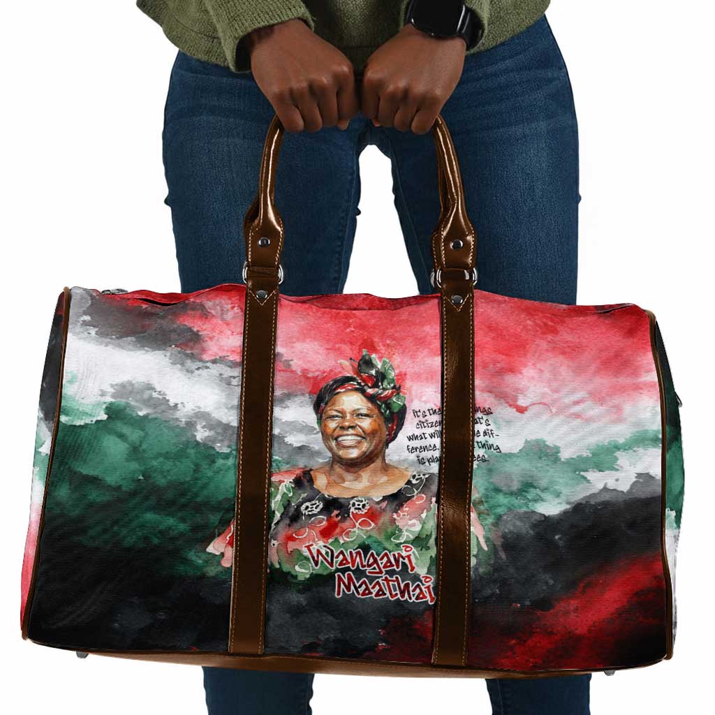 Wangari Maathai Travel Bag Kenyan Flag Watercolor Style - Environmental Quote Planting Trees Tribute Eco-Activism - Wonder Print Shop