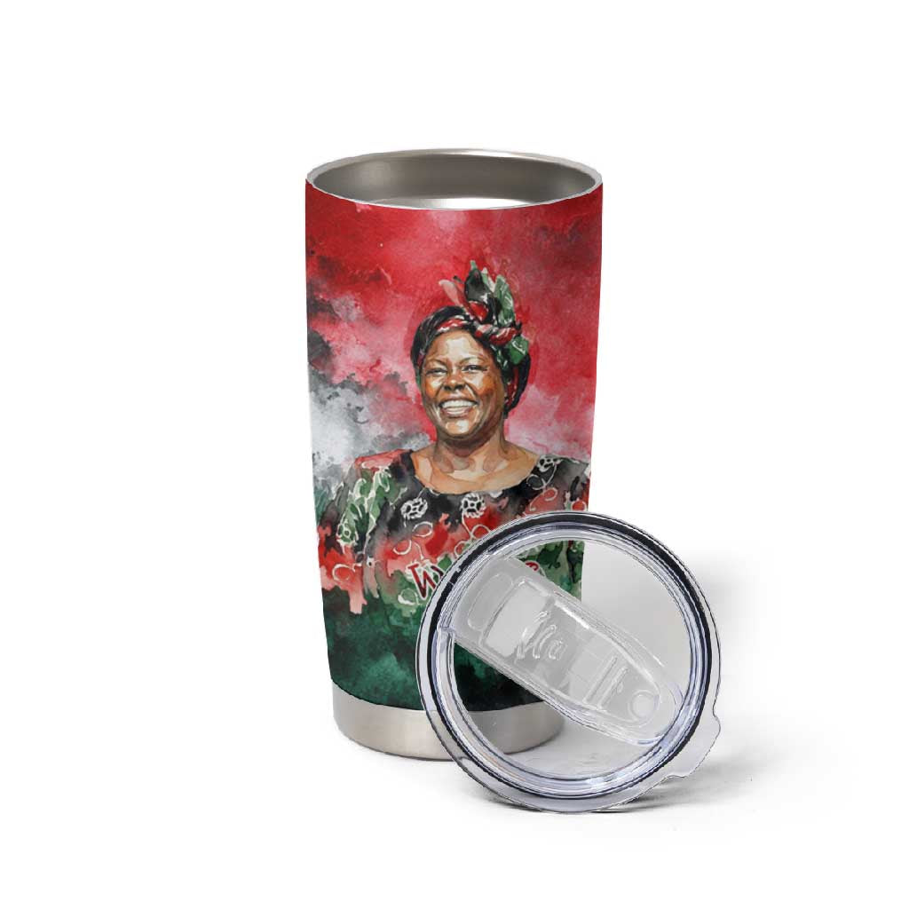 Wangari Maathai Tumbler Cup Kenyan Flag Watercolor Style - Environmental Quote Planting Trees Tribute Eco-Activism - Wonder Print Shop